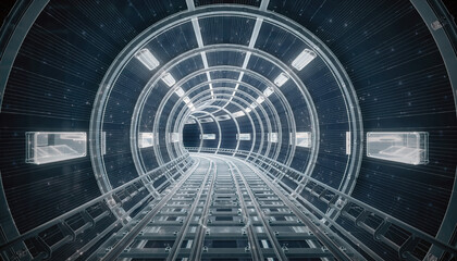 Tunnel Vision: A perspective view inside futuristic tunnel, with an innovative and modern design. Captures the essence of forward movement and cutting-edge technology.