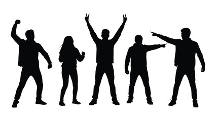 Group of people silhouettes in dynamic poses isolated on white background, Vector
