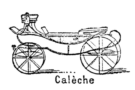 Caleche carriage, 19th century light open design, vintage european pleasure vehicle, 1830s summer promenade transport, old vintage illustration, 1897.