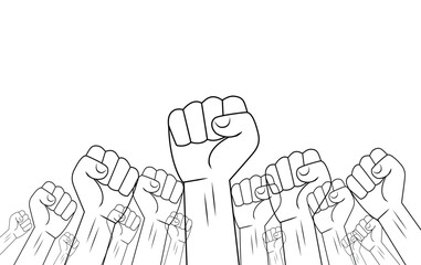 Raised fists line art symbolizing unity protest and revolution 