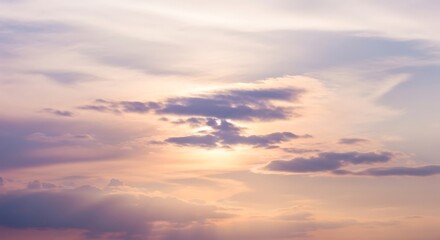 Obraz premium Pastel Sunset Sky Soft Clouds Warm Light Tranquil Atmosphere Serene Cloudscape Peaceful Nature Background Evening Sky Scenery Golden Hour Calm Weather