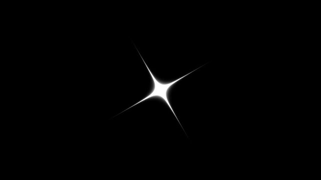 Twinkle star sparkle animation with white glowing vector doodles, blinking cartoon star, sparkling magic tail particles, glitter light explosion effect and seamless black screen starry overlay loop 4k