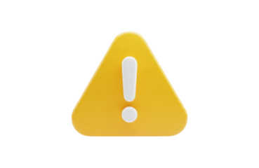 3d rendering of a yellow warning sign with a white exclamation mark in the center, isolated on transparent background, symbolizing alert, caution, danger, or important notification