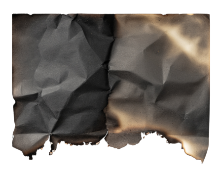 Old vintage torn crumpled black paper on a transprent background PNG