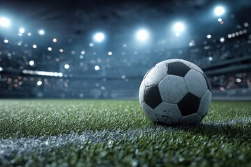 Fototapeta premium Soccer Ball on Field Under Stadium Lights, World Cup 2026