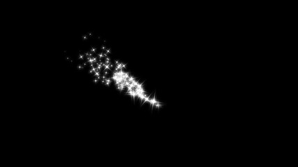 White glowing glitter particle trail with magic sparkles and twinkle stars, fairy dust shimmer line, curved stars motion, sparkling star transition effect, elegant Christmas style on black screen. 4k