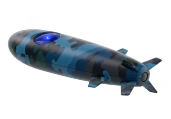 Camouflaged blimp with blue light isolated on transparent background