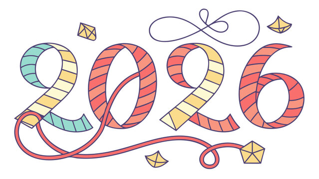 Stylized 2026 new year design colorful vector illustration with geometric shapes isolated on white background