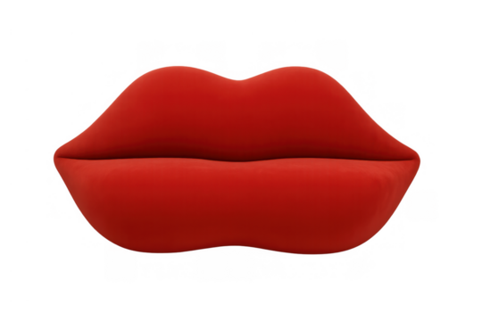 Pop art red lips sofa furniture design with transparent background, modern interior decoration concept