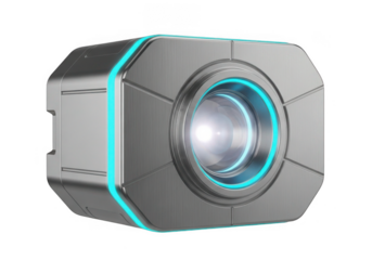 Futuristic metallic device with glowing blue accents isolated on transparent background