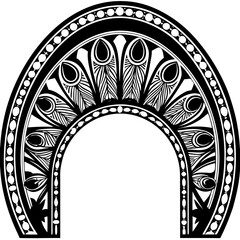 Intricate black and white semicircular decorative motif