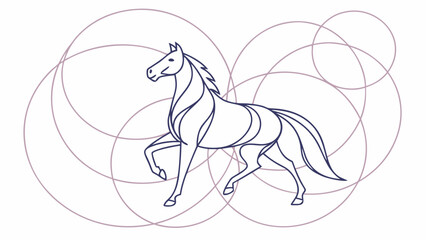 Elegant horse line art illustration minimalist vector design with geometric circles perfect for logo design and branding