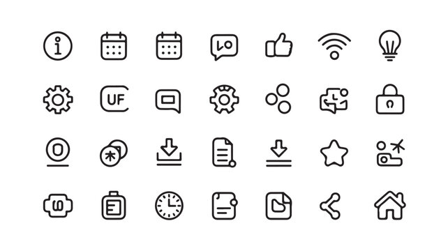 Set of essential minimalist icons simple line vector design elements for web and mobile apps isolated on white background