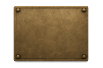 Blank metal plaque with frame, creating a template for signs and information, transparent background