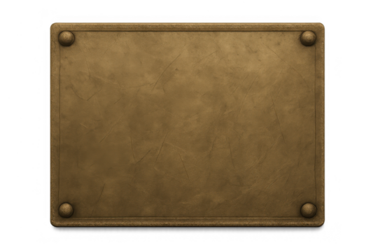 Blank metal plaque with frame, creating a template for signs and information, transparent background