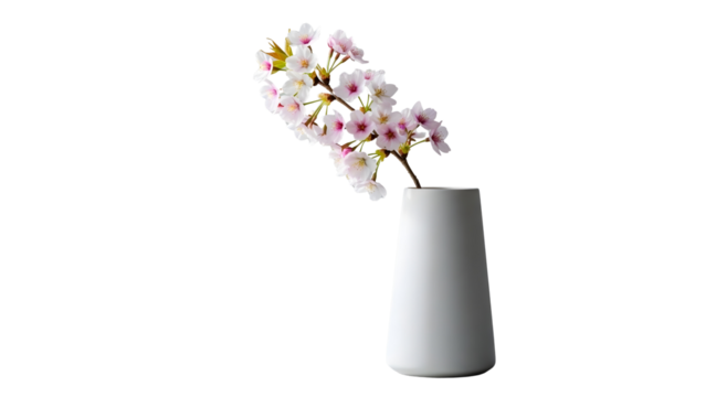 Delicate pink and white flowers in a modern white vase against a White background - Powered by Adobe