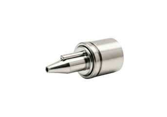 Silver metal nozzle with a pointed tip isolated on transparent background