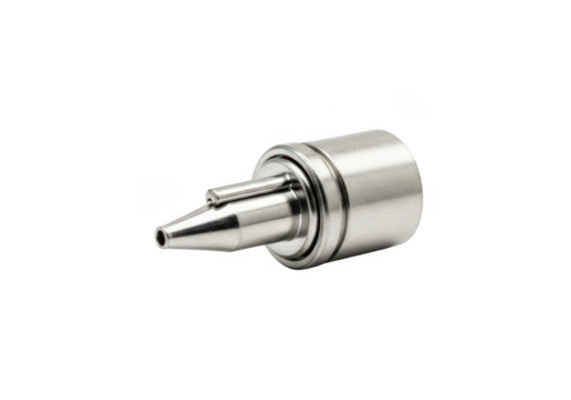 Silver metal nozzle with a pointed tip isolated on transparent background