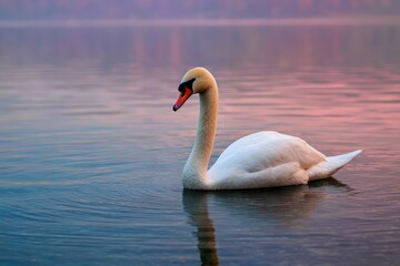 Obraz premium Elegant Swan Portrait on Mirror-like Mountain Lake Surface