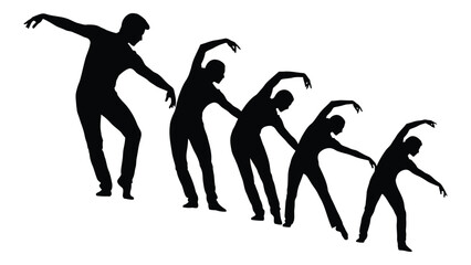 Male silhouette dance or stretching movement sequence isolated on white background, Vector