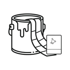 Line art icon of a pantone custom color paint can with color swatch strip, isolated on