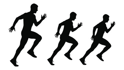 Running sprinter silhouettes isolated on white background, Vector