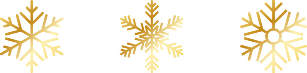 Gold snowflake set isolated. Shiny Christmas decoration element vector PNG or JPG