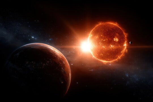 Fiery Sun and Bright Earth in Dark Cosmos