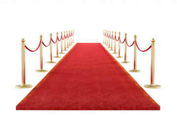 Red carpet event entrance with stanchions isolated on white background