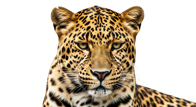 Closeup portrait of a majestic leopard with intense gaze.