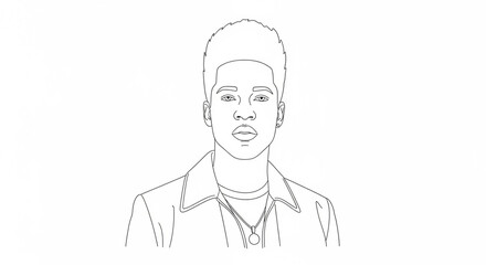 Line art portrait of a cool young man with stylish hair and modern clothes, perfect for creative projects and coloring books, ready for your imagination to bring it to life