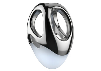 Modern chrome and white abstract sculpture isolated on transparent background