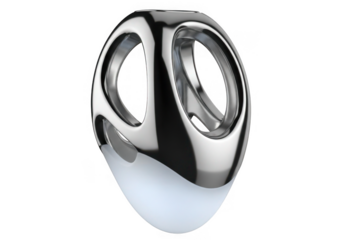 Modern chrome and white abstract sculpture isolated on transparent background