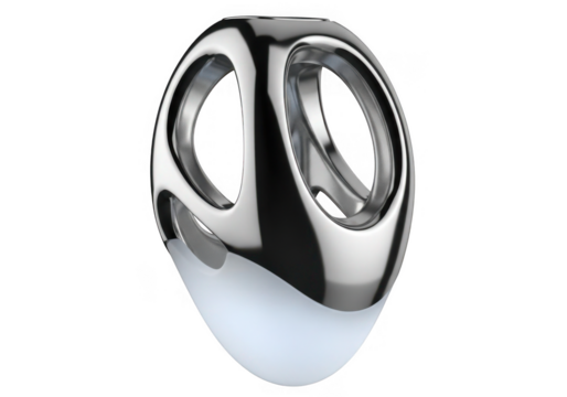 Modern chrome and white abstract sculpture isolated on transparent background