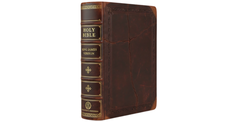 Antique Holy Bible with Brown Leather Cover and Gold Lettering.