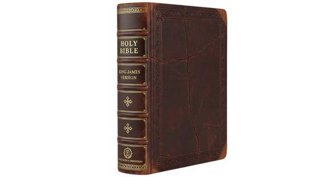 Antique Holy Bible with Brown Leather Cover and Gold Lettering.