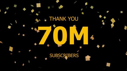 Thank you 70 M followers. 70 Million followers realistic sign on the brick wall animation. confetti party effects, social media milestone motion graphics animation - Powered by Adobe