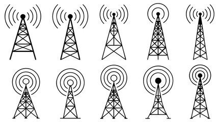 wireless radio antenna communication icon set