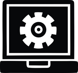 Laptop computer with gear icon on screen for digital settings