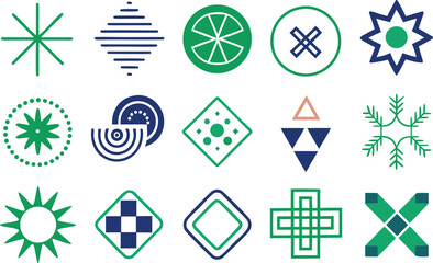 Adobe Illustrator Artwork Vector art of collection of black geometric shapes and symbols Grid of various lightning bolt icons

