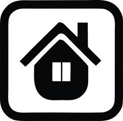 Black house icon in rounded square frame, residential home concept.
