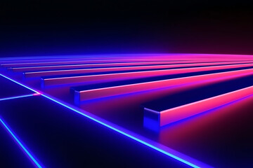 Futuristic abstract neon grid perspective with vibrant blue and pink lights creating a sense of depth and motion