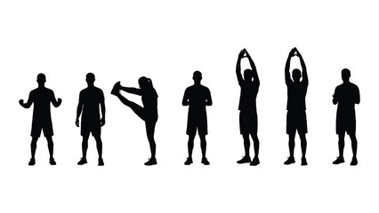 Exercise and stretching silhouettes isolated on white background, Vector