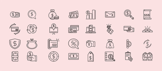 Invoice icon set. Containing receipt, bill, tax, paid, statement, accounting, transaction, barcode, financial and more. Solid vector icons collection.