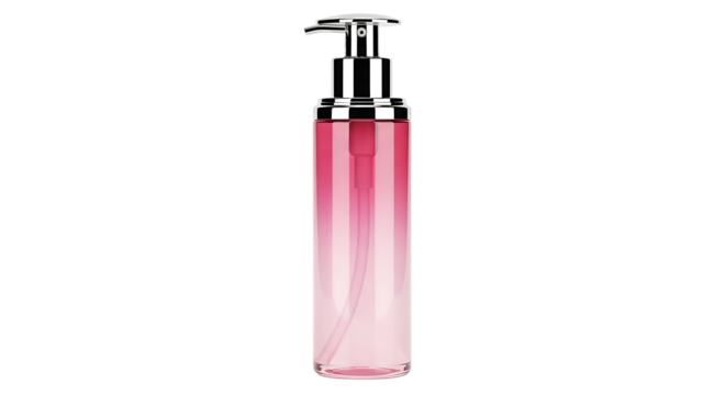 Elegant Pink Lotion Bottle with Silver Pump Dispenser.