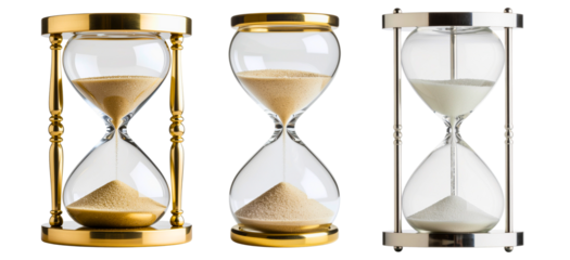 A collection of hourglass, isolated on a transparent background