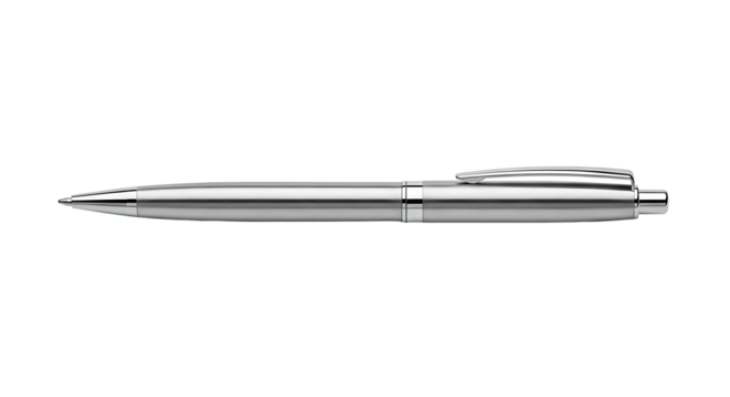 Elegant Silver Pen on White Background.