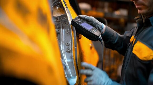 Closeup of an inspector examining diecast components with a handheld scanner to detect surface defects and structural integrity.