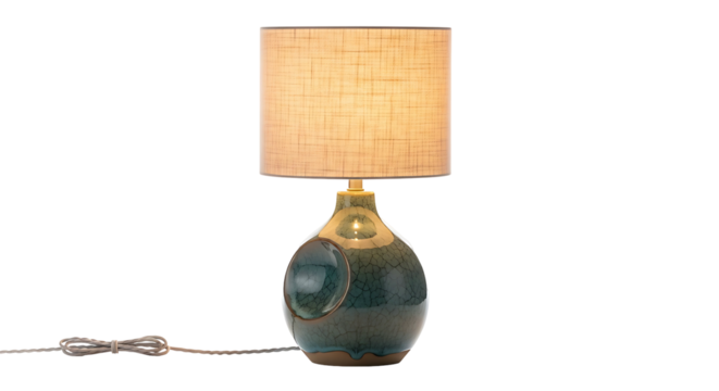 Elegant table lamp with a stylish lampshade and a dark base.