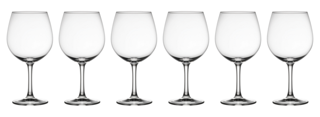 A collection of empty wine glass, isolated on a transparent background